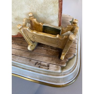 RARO GRUPPO SCULTOREO PORCELLANA A. Borsato Ottuagenari ANZIANI con CANE VINTAGE