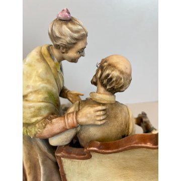 RARO GRUPPO SCULTOREO PORCELLANA A. Borsato Ottuagenari ANZIANI con CANE VINTAGE