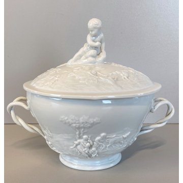 ANTICA TAZZA da PUERPERA Ginori Capodimonte PORCELLANA BIANCA DECORO RILIEVO