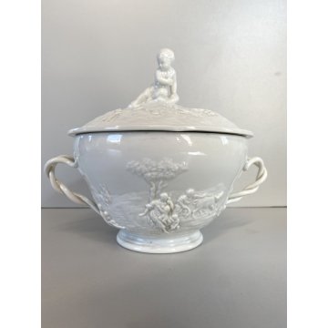 ANTICA TAZZA da PUERPERA Ginori Capodimonte PORCELLANA BIANCA DECORO RILIEVO