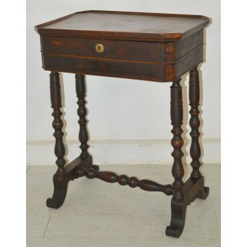 ANTICO TAVOLINO LAVORO Luigi Filippo EPOCA 1800 TOILETTE legno NOCE COMODINO OLD