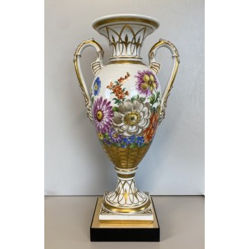 VASO ANFORA BIANSATA PORCELLANA BIANCA Dresden DECORO MOTIVO FLOREALE 35,5 cm/h