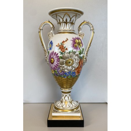 VASO ANFORA BIANSATA PORCELLANA BIANCA Dresden DECORO MOTIVO FLOREALE 35,5 cm/h