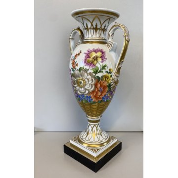 VASO ANFORA BIANSATA PORCELLANA BIANCA Dresden DECORO MOTIVO FLOREALE 35,5 cm/h