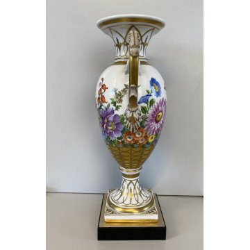 VASO ANFORA BIANSATA PORCELLANA BIANCA Dresden DECORO MOTIVO FLOREALE 35,5 cm/h