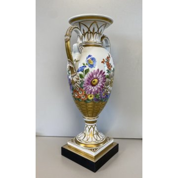 VASO ANFORA BIANSATA PORCELLANA BIANCA Dresden DECORO MOTIVO FLOREALE 35,5 cm/h
