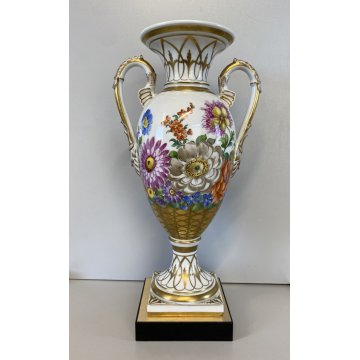 VASO ANFORA BIANSATA PORCELLANA BIANCA Dresden DECORO MOTIVO FLOREALE 35,5 cm/h