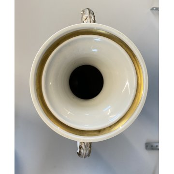 VASO ANFORA BIANSATA PORCELLANA BIANCA Dresden DECORO MOTIVO FLOREALE 35,5 cm/h