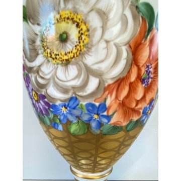 VASO ANFORA BIANSATA PORCELLANA BIANCA Dresden DECORO MOTIVO FLOREALE 35,5 cm/h