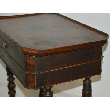 ANTICO TAVOLINO LAVORO Luigi Filippo EPOCA 1800 TOILETTE legno NOCE COMODINO OLD
