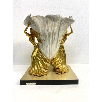 RARO VASO SCULTURA VIVA Edoardo Tasca CERAMICA BIANCA IRIDESCENTE ORO ZECCHINO
