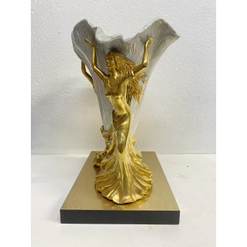 RARO VASO SCULTURA VIVA Edoardo Tasca CERAMICA BIANCA IRIDESCENTE ORO ZECCHINO