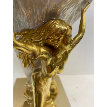 RARO VASO SCULTURA VIVA Edoardo Tasca CERAMICA BIANCA IRIDESCENTE ORO ZECCHINO