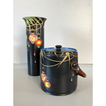 RARO BARATTOLO e VASO Crown Ducal Ware ENGLAND DECORO CHINESE LANTERN ART DECO'