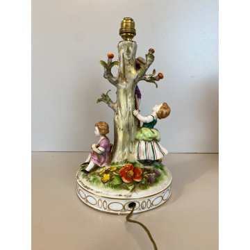 LAMPADA TAVOLO ABATJOURS GRUPPO PORCELLANA CAPODIMONTE BIMBI RACCOLTA DELLE MELE