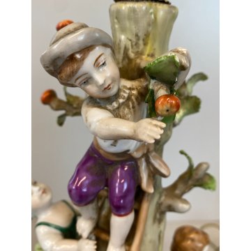 LAMPADA TAVOLO ABATJOURS GRUPPO PORCELLANA CAPODIMONTE BIMBI RACCOLTA DELLE MELE