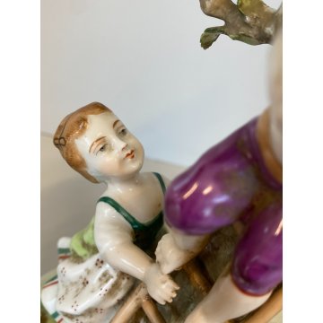 LAMPADA TAVOLO ABATJOURS GRUPPO PORCELLANA CAPODIMONTE BIMBI RACCOLTA DELLE MELE