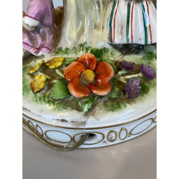 LAMPADA TAVOLO ABATJOURS GRUPPO PORCELLANA CAPODIMONTE BIMBI RACCOLTA DELLE MELE