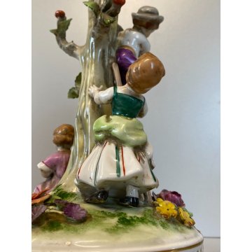 LAMPADA TAVOLO ABATJOURS GRUPPO PORCELLANA CAPODIMONTE BIMBI RACCOLTA DELLE MELE