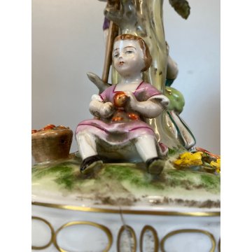 LAMPADA TAVOLO ABATJOURS GRUPPO PORCELLANA CAPODIMONTE BIMBI RACCOLTA DELLE MELE