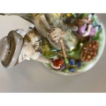 LAMPADA TAVOLO ABATJOURS GRUPPO PORCELLANA CAPODIMONTE BIMBI RACCOLTA DELLE MELE