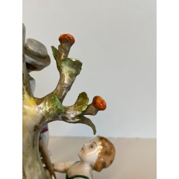 LAMPADA TAVOLO ABATJOURS GRUPPO PORCELLANA CAPODIMONTE BIMBI RACCOLTA DELLE MELE