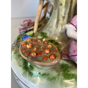 LAMPADA TAVOLO ABATJOURS GRUPPO PORCELLANA CAPODIMONTE BIMBI RACCOLTA DELLE MELE