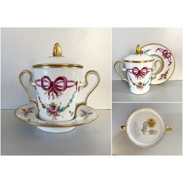 TAZZA PIATTINO COPERCHIO PORCELLANA LIMOGES FRANCE Trambleuse per CIOCCOLATA '50