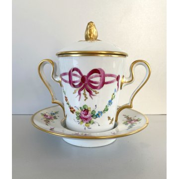 TAZZA PIATTINO COPERCHIO PORCELLANA LIMOGES FRANCE Trambleuse per CIOCCOLATA '50