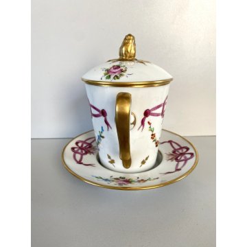 TAZZA PIATTINO COPERCHIO PORCELLANA LIMOGES FRANCE Trambleuse per CIOCCOLATA '50