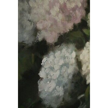 GRANDE ANTICO QUADRO DIPINTO OLIO Luigi Bosio NATURA MORTA VASO VETRO ORTENSIE