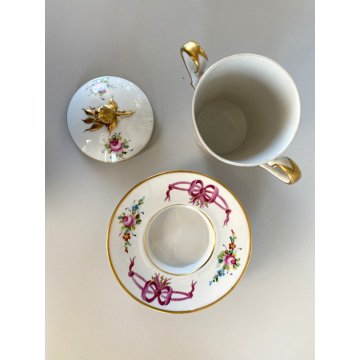 TAZZA PIATTINO COPERCHIO PORCELLANA LIMOGES FRANCE Trambleuse per CIOCCOLATA '50