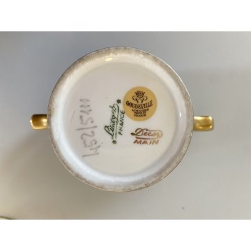 TAZZA PIATTINO COPERCHIO PORCELLANA LIMOGES FRANCE Trambleuse per CIOCCOLATA '50