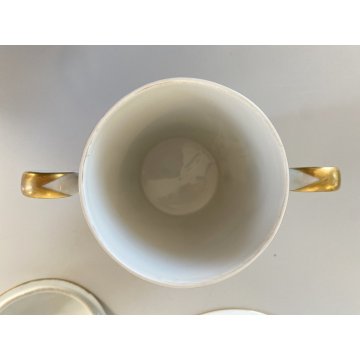 TAZZA PIATTINO COPERCHIO PORCELLANA LIMOGES FRANCE Trambleuse per CIOCCOLATA '50
