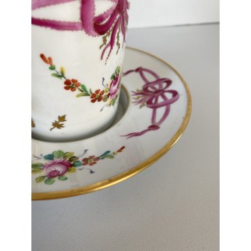 TAZZA PIATTINO COPERCHIO PORCELLANA LIMOGES FRANCE Trambleuse per CIOCCOLATA '50