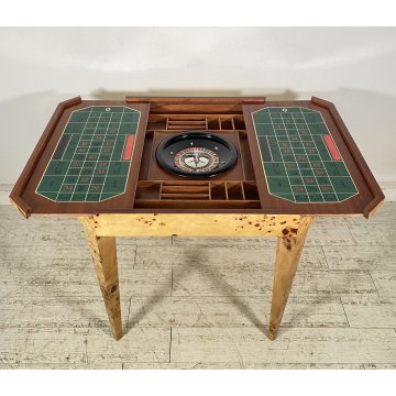 RARO TAVOLO GIOCO PRIMI 1900 RADICA DI OLMO LEGNO ROULETTE SCACCHI GAME TABLE