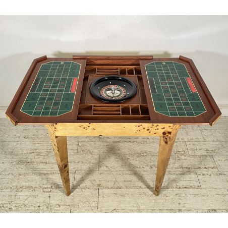 RARO TAVOLO GIOCO PRIMI 1900 RADICA DI OLMO LEGNO ROULETTE SCACCHI GAME TABLE