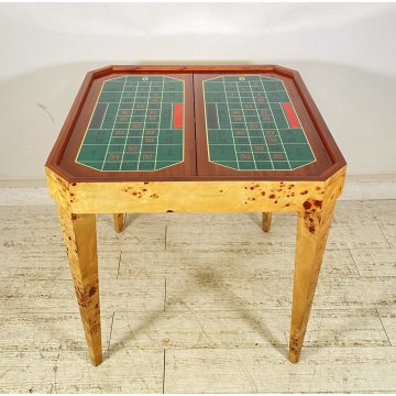 RARO TAVOLO GIOCO PRIMI 1900 RADICA DI OLMO LEGNO ROULETTE SCACCHI GAME TABLE