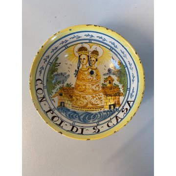 CIOTOLA MAIOLICA "Con pol di S. Casa" SANTA CASA LORETO MADONNA BAMBINO XIX sec