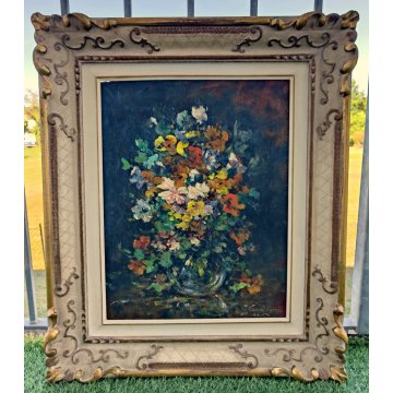 ANTICO QUADRO OLIO TAVOLA Giovanni Cappa Legora DIPINTO Natura Morta FIORI 1961