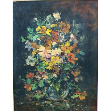ANTICO QUADRO OLIO TAVOLA Giovanni Cappa Legora DIPINTO Natura Morta FIORI 1961