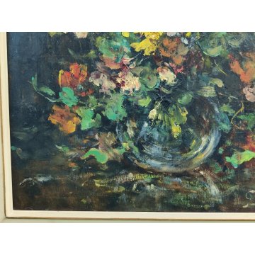ANTICO QUADRO OLIO TAVOLA Giovanni Cappa Legora DIPINTO Natura Morta FIORI 1961