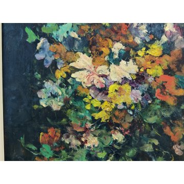 ANTICO QUADRO OLIO TAVOLA Giovanni Cappa Legora DIPINTO Natura Morta FIORI 1961