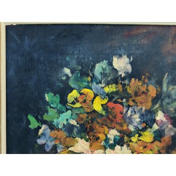 ANTICO QUADRO OLIO TAVOLA Giovanni Cappa Legora DIPINTO Natura Morta FIORI 1961