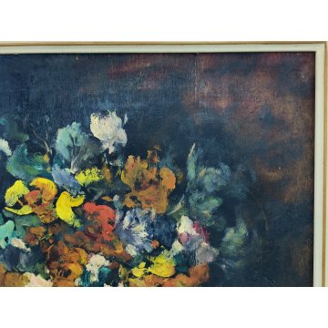 ANTICO QUADRO OLIO TAVOLA Giovanni Cappa Legora DIPINTO Natura Morta FIORI 1961