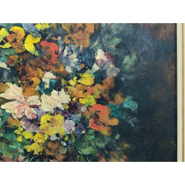 ANTICO QUADRO OLIO TAVOLA Giovanni Cappa Legora DIPINTO Natura Morta FIORI 1961