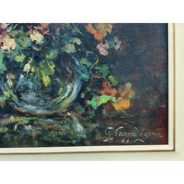 ANTICO QUADRO OLIO TAVOLA Giovanni Cappa Legora DIPINTO Natura Morta FIORI 1961