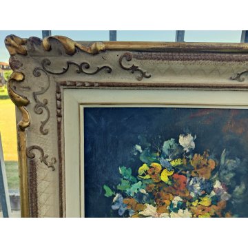 ANTICO QUADRO OLIO TAVOLA Giovanni Cappa Legora DIPINTO Natura Morta FIORI 1961