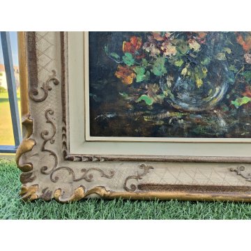 ANTICO QUADRO OLIO TAVOLA Giovanni Cappa Legora DIPINTO Natura Morta FIORI 1961
