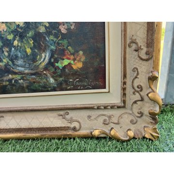 ANTICO QUADRO OLIO TAVOLA Giovanni Cappa Legora DIPINTO Natura Morta FIORI 1961
